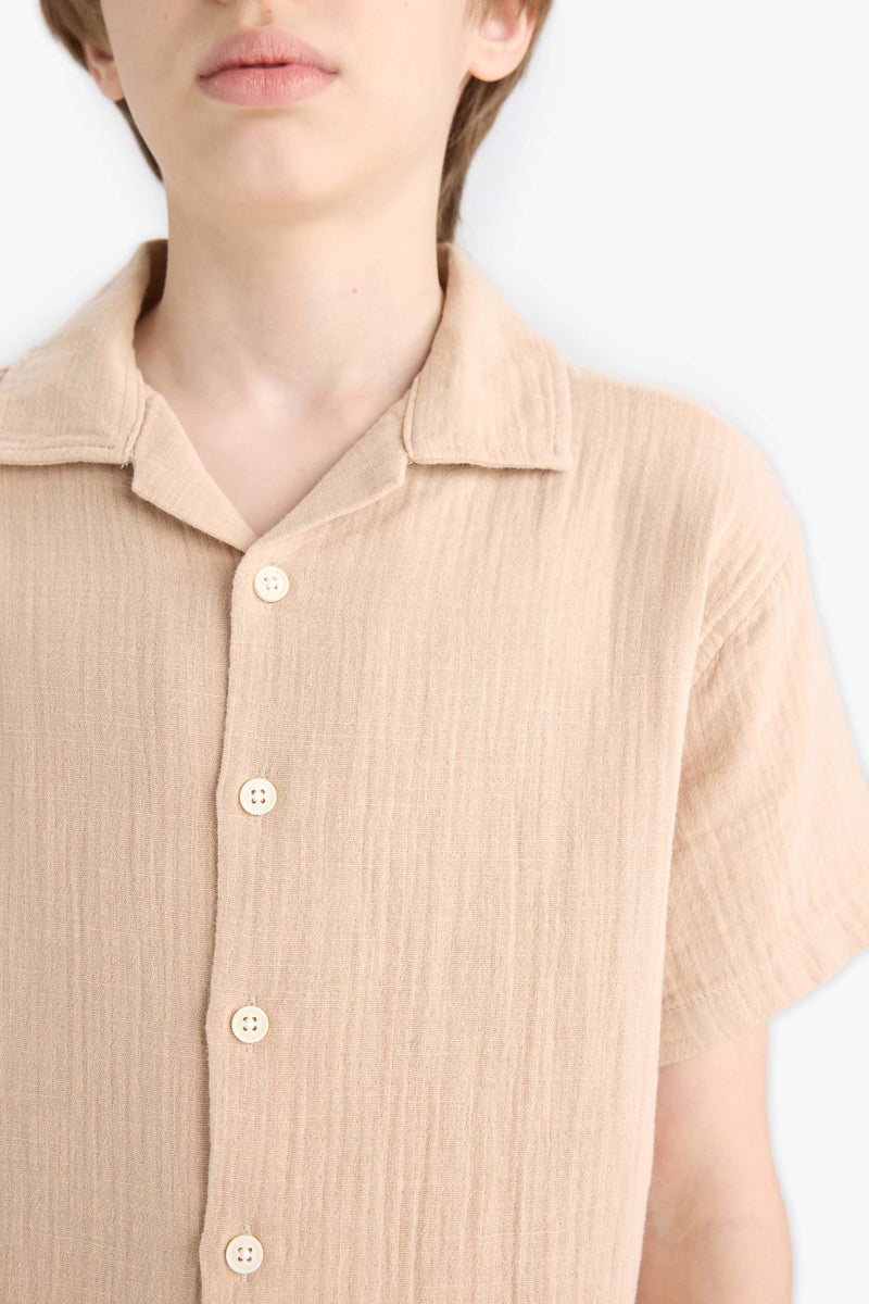 DeFacto Beige Boy Boy Oversize Polo Neck Muslin Shirt Casual - Image 5